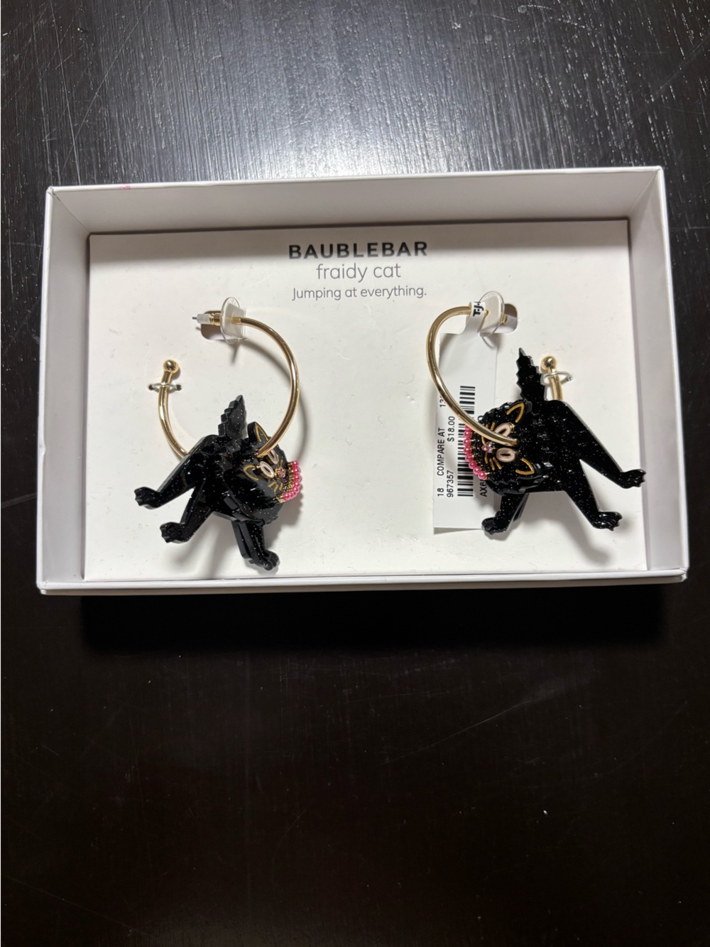 BaubleBar fraidy cat - Jumping at everything - Black Cat Halloween Hoop Earrings